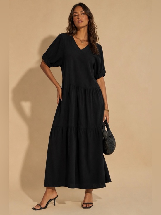 Trendy boutique Dresses & Skirts - Black Linen Tiered Dress
